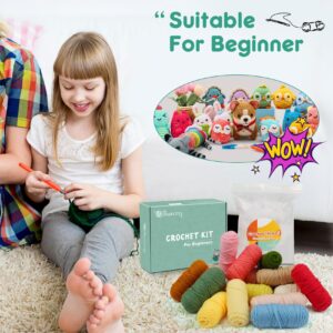 Faircosy Dinosaur Crochet Kit for Beginners: 2PCS Crochet Animal Kits for Kids & Adults - Learn to Crocheting Cute Amigurumi Starter Kit with Written Pattern & Video Tutorials (40%+ Yarn Extra)