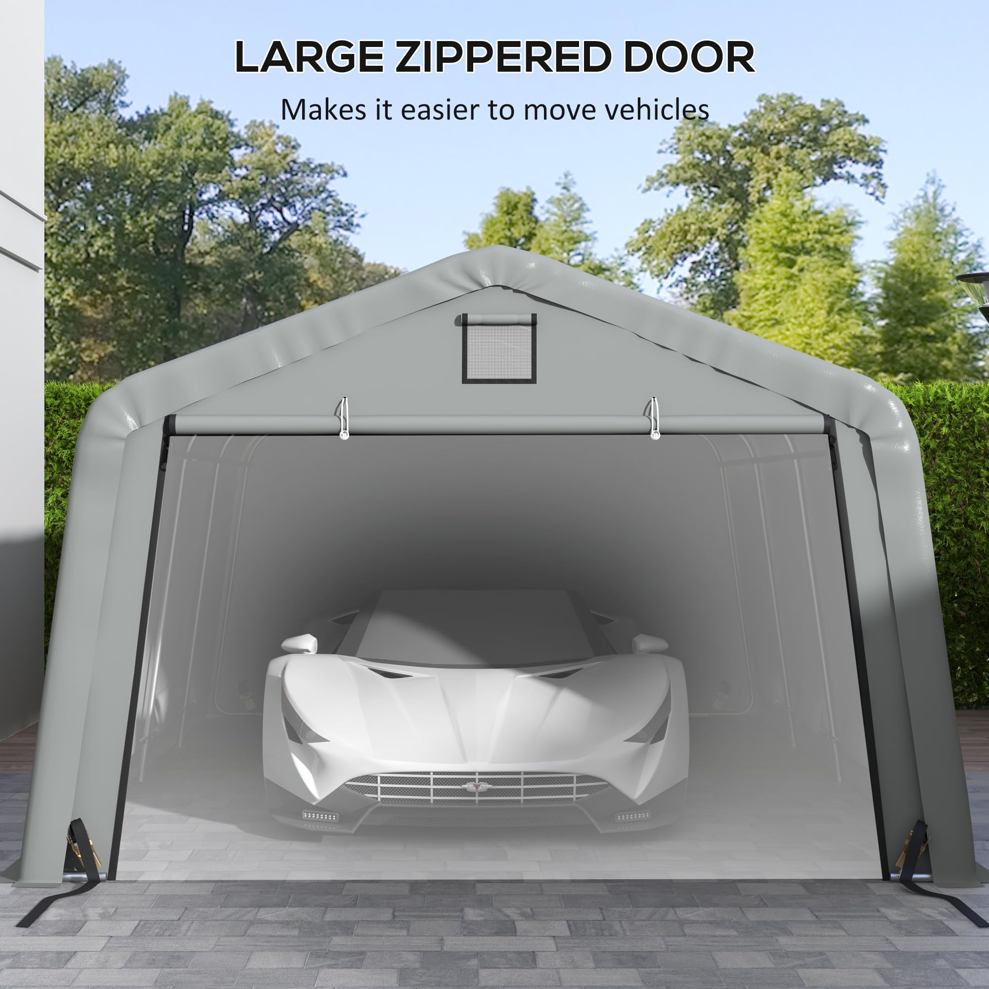 Outsunny 12' x 20' Heavy Duty Carport, Portable Garage Canopy Tent with 2 Ventilation Windows and Large Door, for Car, Truck, Boat, Motorcycle, Bike, Garden Tools, Gray