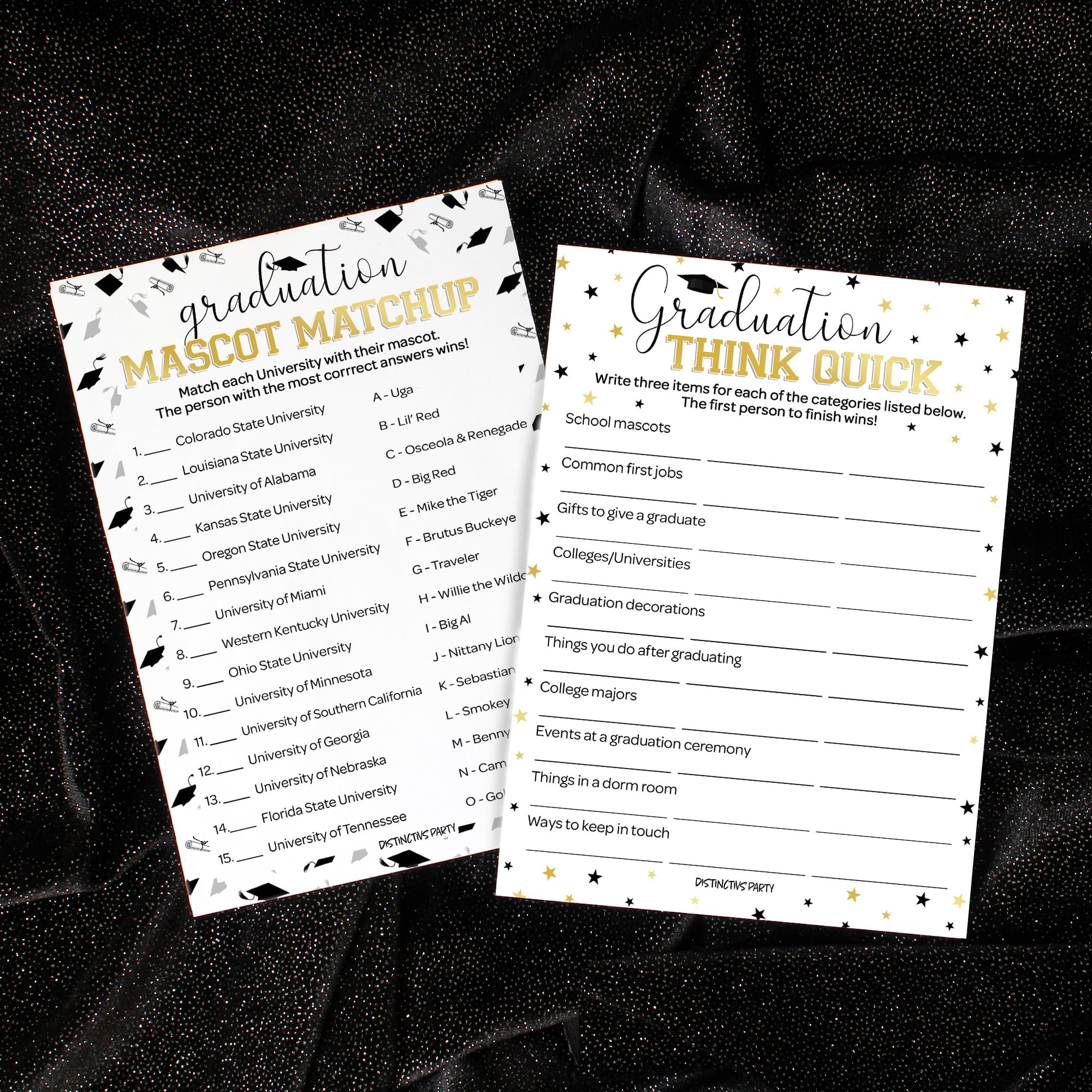 DISTINCTIVS Graduation Party Game Bundle: Mascot Match-Up & Think Quick - Class of 2025, 25 Count Grad Party Supplies