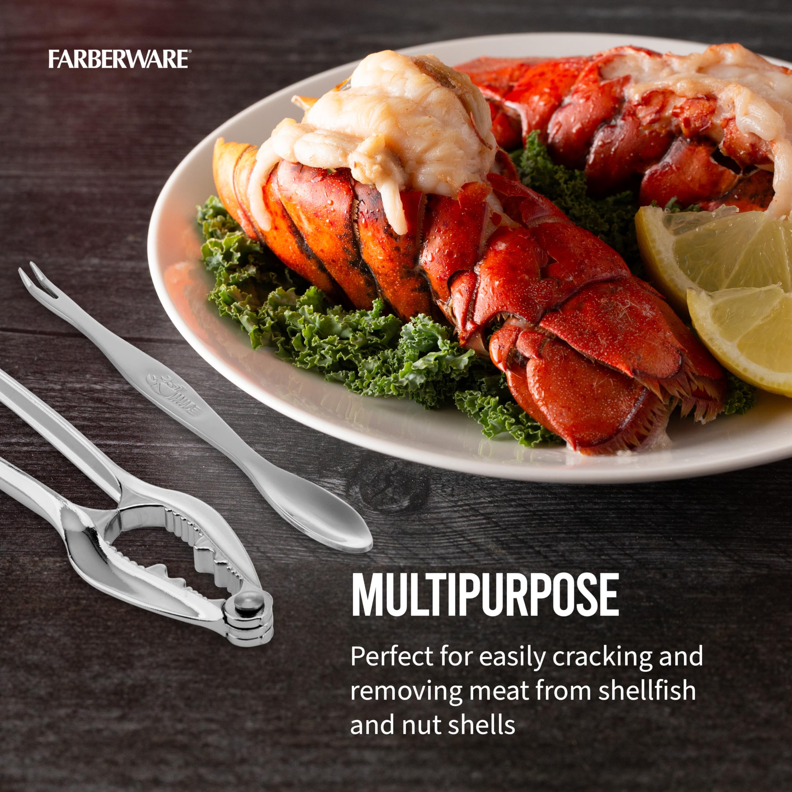 Farberware Set Includes Stainless Steel Scoop with Forks and Nutcrackers, Ideal for Effortlessly Cracking Shells and Removing Meat from Seafood or Nuts, Set of 6