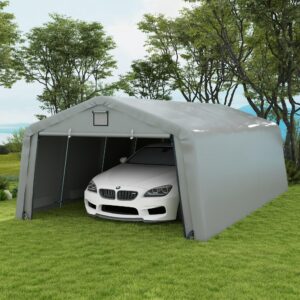 Outsunny 12' x 20' Heavy Duty Carport, Portable Garage Canopy Tent with 2 Ventilation Windows and Large Door, for Car, Truck, Boat, Motorcycle, Bike, Garden Tools, Gray