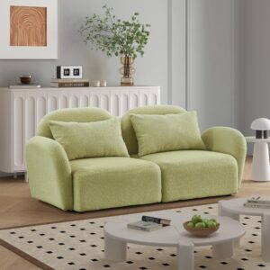 Bellemave Loveseat Sofa Couch 2 Seater Couch with Pillows Teddy Fabric 2-Person Sofa Love Seat 2 Cushion Sofa for Living Room, Apartment (Green)