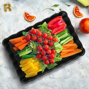 6 Pack Black Plastic Serving Trays - 9 x 13 Party Serving Trays and Platters - Black Serving Tray - Black Serving Platter Tray for Party