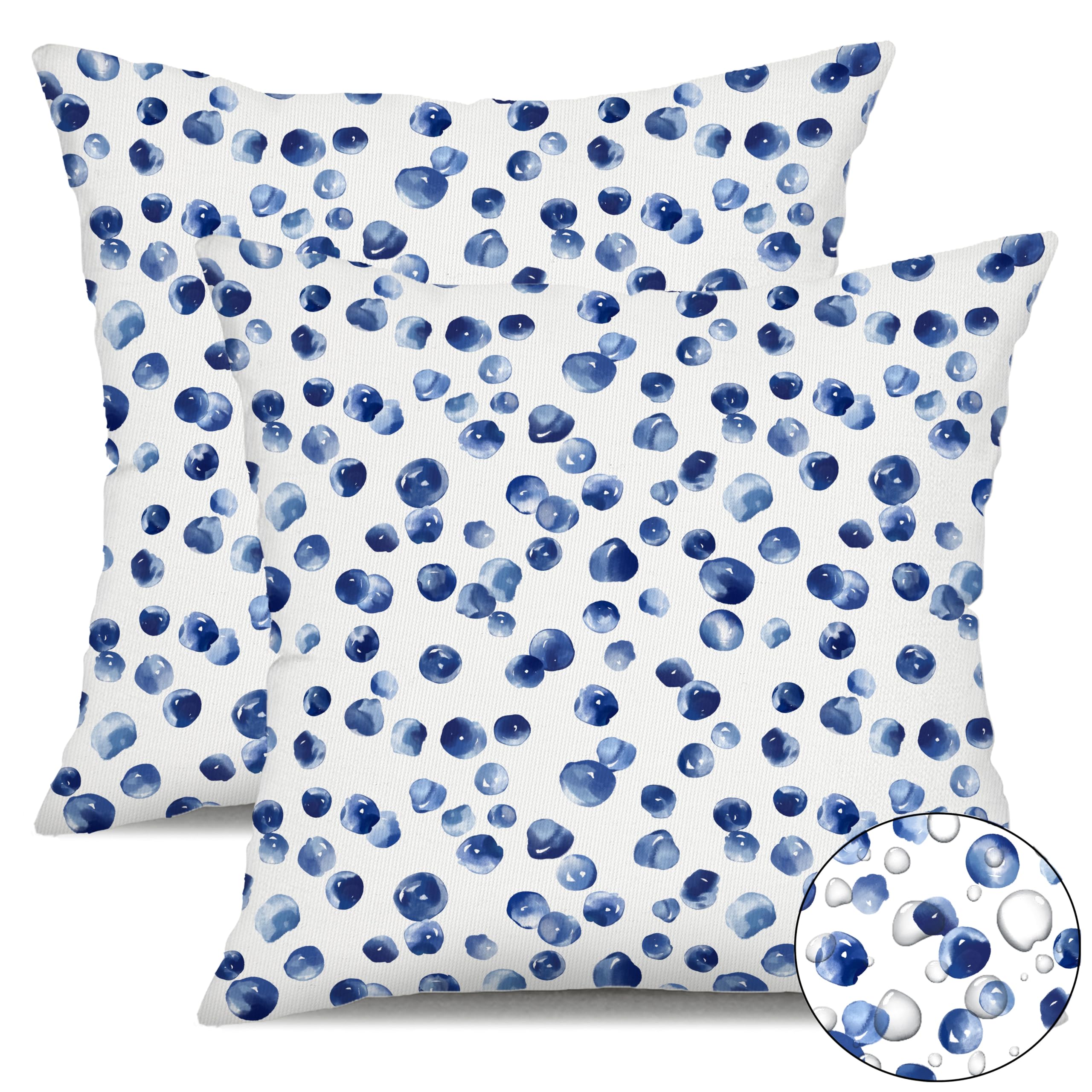 DFXSZ Outdoor Pillow Covers 16x16 Inch Set of 2 Blue Polka Dot Decor Waterproof Throw Pillow Covers Farmhouse Outdoor Waterproof Pillow Covers Decor for Patio Funiture Garden Sofa Couch