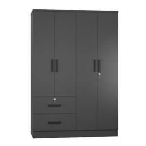 Woodpeckers Furniture And Mattress 4 Doors Wardrobe 2 Drawers with Shelves 72" high (Black)