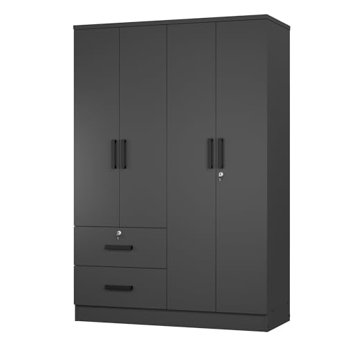 Woodpeckers Furniture And Mattress 4 Doors Wardrobe 2 Drawers with Shelves 72" high (Black)