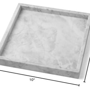 Moreast Real Marble Tray for Bathroom Kitchen, Genuine Natural Stone Decorative Tray on Vanity Dresser Nightstand Desk, 10 x 10 (Grey)