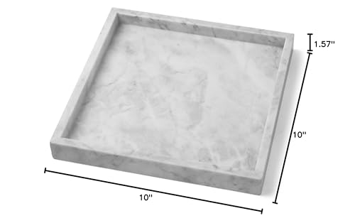 Moreast Real Marble Tray for Bathroom Kitchen, Genuine Natural Stone Decorative Tray on Vanity Dresser Nightstand Desk, 10 x 10 (Grey)