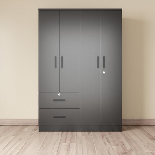 Woodpeckers Furniture And Mattress 4 Doors Wardrobe 2 Drawers with Shelves 72" high (Black)