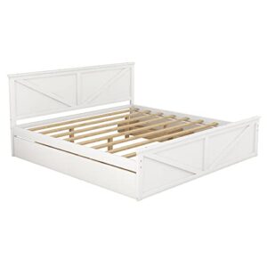 RORIGAT King Size Platform Bed with 4 Storage Drawers, Wooden Bedframe w/Headboard and Support Legs, for Livingroom, Bedroom, Guestroom, No Box Spring Needed, White