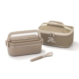 Lille Home Stainless Steel Bento Lunch Box for Adults, 34oz Portable Food Container with Lunch Bag and Utensils, Ideal for Meal Prep and On-the-Go (Brown)