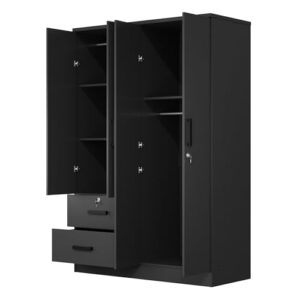 Woodpeckers Furniture And Mattress 4 Doors Wardrobe 2 Drawers with Shelves 72" high (Black)