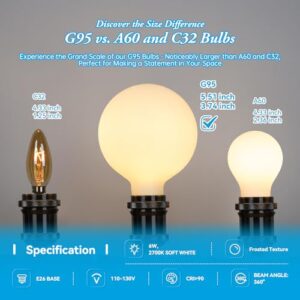 Brighfivey Frosted LED Globe Light Bulb, Warm White 2700K CRI 90, 600LM 6W E26 Medium Base, Light Bulbs 60 Watt Equivalent G30/G95 Dimmable Edison Bulb, 1 Pack