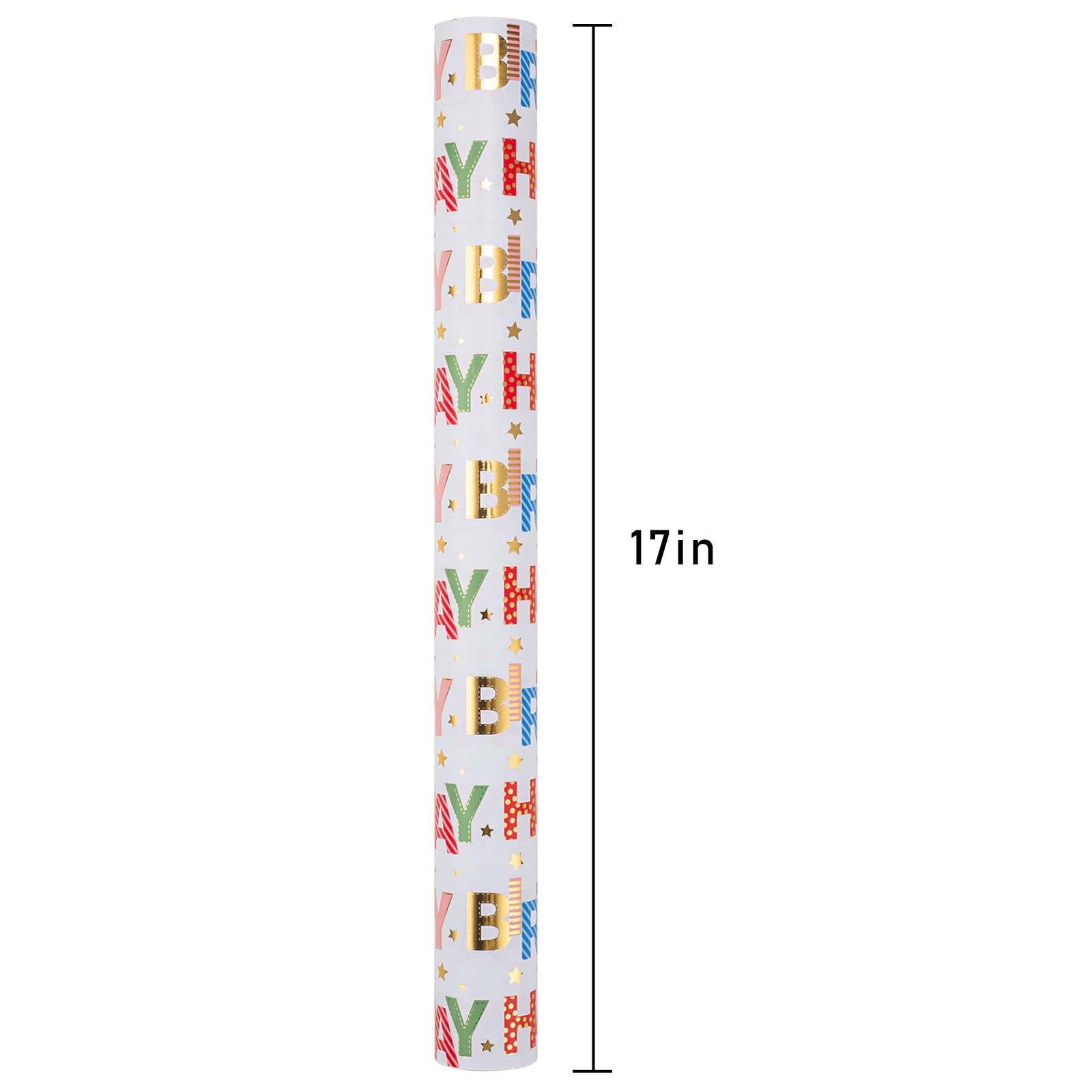 Merture Colorful Wrapping Paper Roll, Happy Birthday Gift Wrap - 17 In X 32.8 Ft - 1 Roll (46.5 sq.ft.ttl.) Foil Happy Birthday Lettering & Candles Wrapping Paper for Birthday, Baby Shower, Party