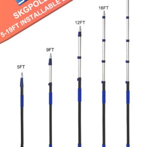 SKGPOLE 26FT Reach Telescopic Extension Pole, 5-19FT Multi-Purpose Extension Pole with Universal Twist-on Metal Tip, Sturdy Aluminum Paint Roller Extension Pole for Squeegee, Paint Roller, Duster