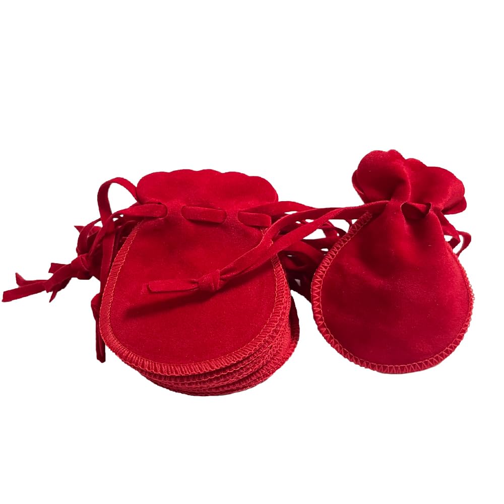 wanerxin 10pcs Mini Small Velvet Drawstring Pouches Gift Bags for Jewelry,Ring,Earrings,Earphone,Wedding Favors, Party Favors,2.7" X 3.6"(red)