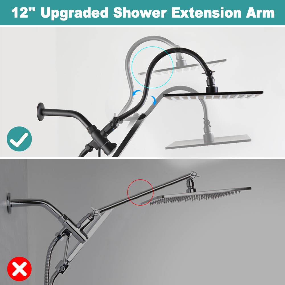 SWKB All Metal 10 inch Shower Head With Handheld Combo With Press Button 2-Way Diverter,Handheld Shower Wand,12 inch Adjustable Shower Extension Arm,Include 71 Inch / 6 ft Hose,Matte Black