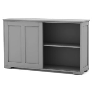 Costzon Sideboard Buffet Cabinet, Wooden Kitchen Storage Cabinet with Adjustable Shelf, Sliding Barn Door, Accent Coffee Bar Cabinet Console Table for Living Room, Dining Room, Hallway (Grey)