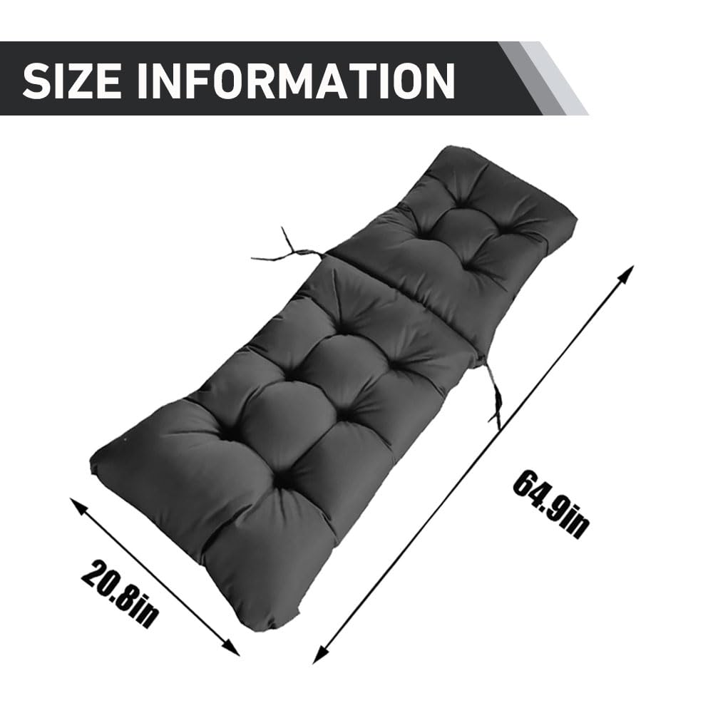 Shapeazy Chaise Lounge Chair Cushions 65inch Long Bench Cushion for Outdoor Furniture,Outdoor Padded Recliner Chair Cushion Non-Slip Back Elastic Sleeve (Black)