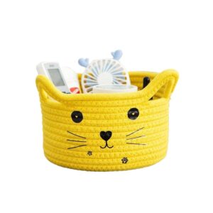 kamuavni woven basket cartoon cotton rope gifts basket with handle empty baby wicker storage basket nursery box bin kids organizer cat dog toy basket easter basket,yellow