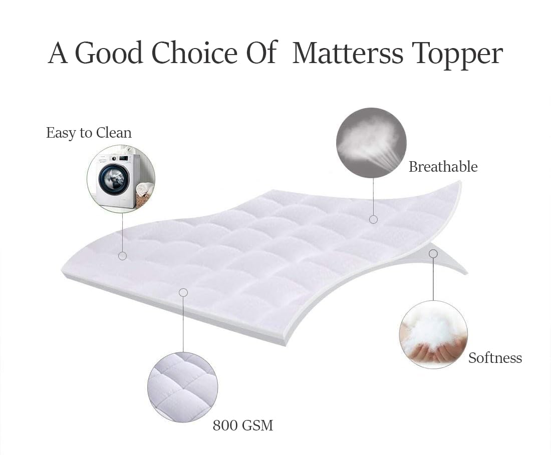 Full Size- 1 Piece 800 GSM Down Alternative 2 Inch Thick Upto 15" Deep Pocket Fluffy Mattress-Topper Protector for Extra Soft Comfortable Sleep for All Season- Full(54X75 Inche), Burgundy