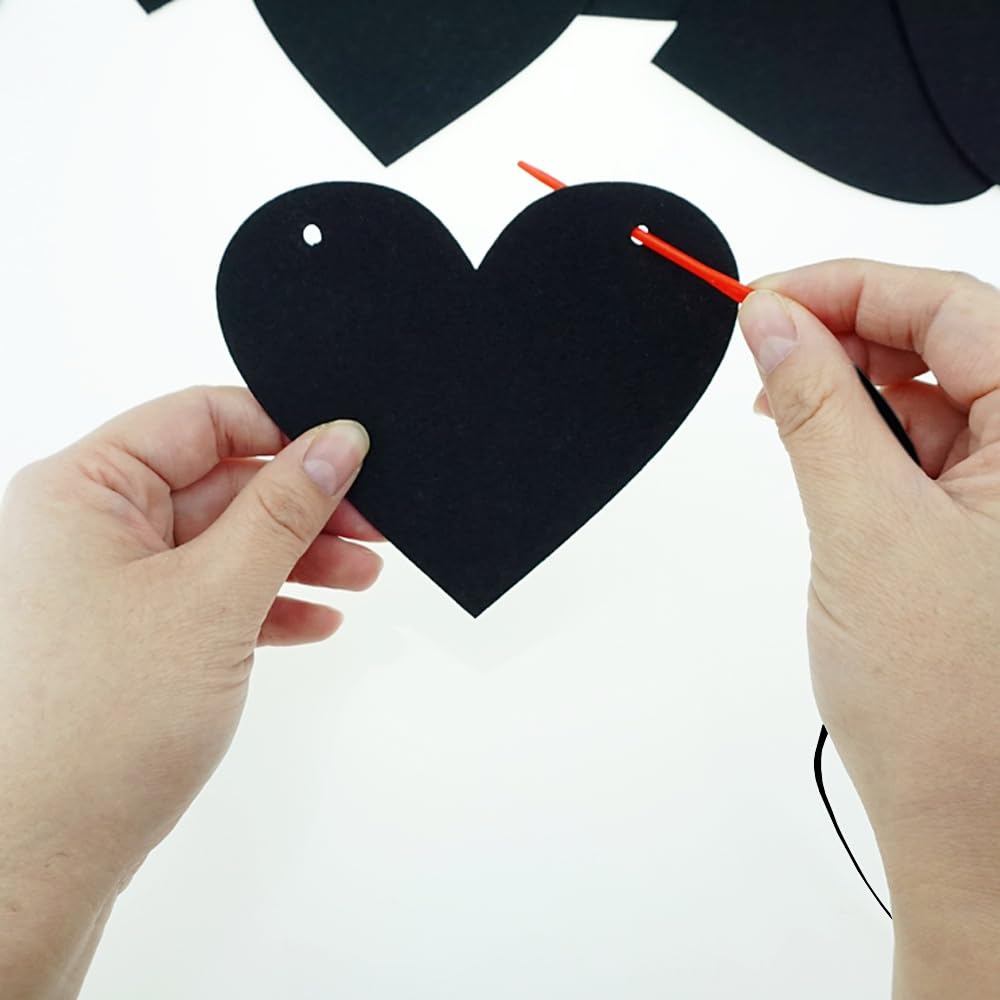 FAZHBARY 2 Pack Black Red Heart Garland Felt Heart Banner for Gothic Valentines Wedding Farewell Heart Party Decorations