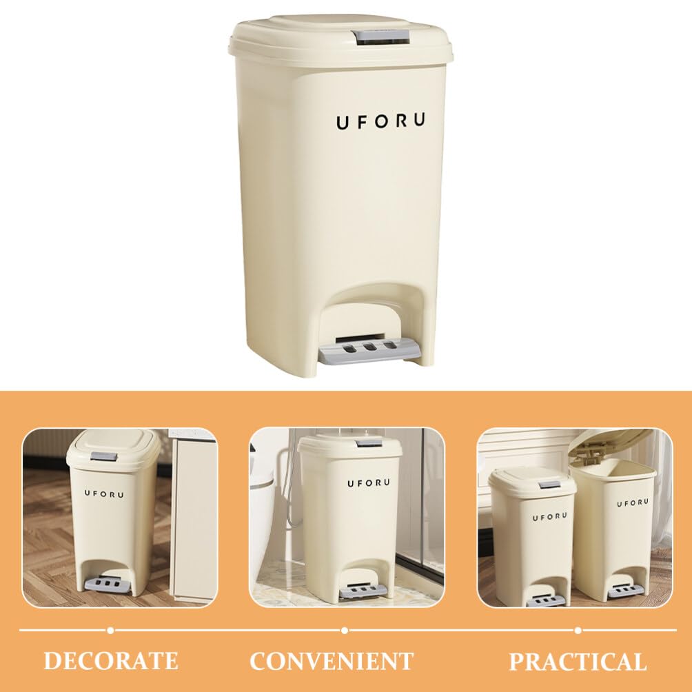 Luxshiny Bathroom Trash Can with Lid 8L Step Garbage Can Plastic Wastebasket with Lid Waste Bin for Kitchen Office Bedroom