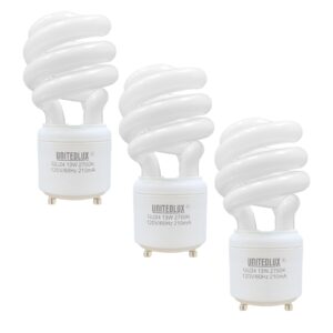 unitedlux 13watt t2 spiral cfl gu24 2 prong light bulb base 2700k 900lm 120v 60hz light bulb- mini twist lock spiral -self ballasted compact fluorescent soft white pack of 3