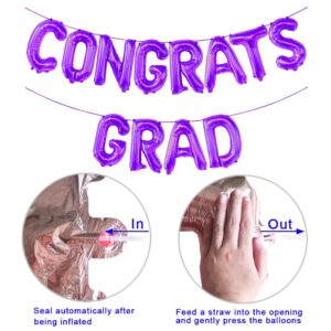 Purple Themed 2024 Graduation Decorations, Purple Congrats Grad Banner with Black Purple Latex and Fiol Star Balloons for Purple Congrats Grad Graduation Class of 2024 Party Decorations