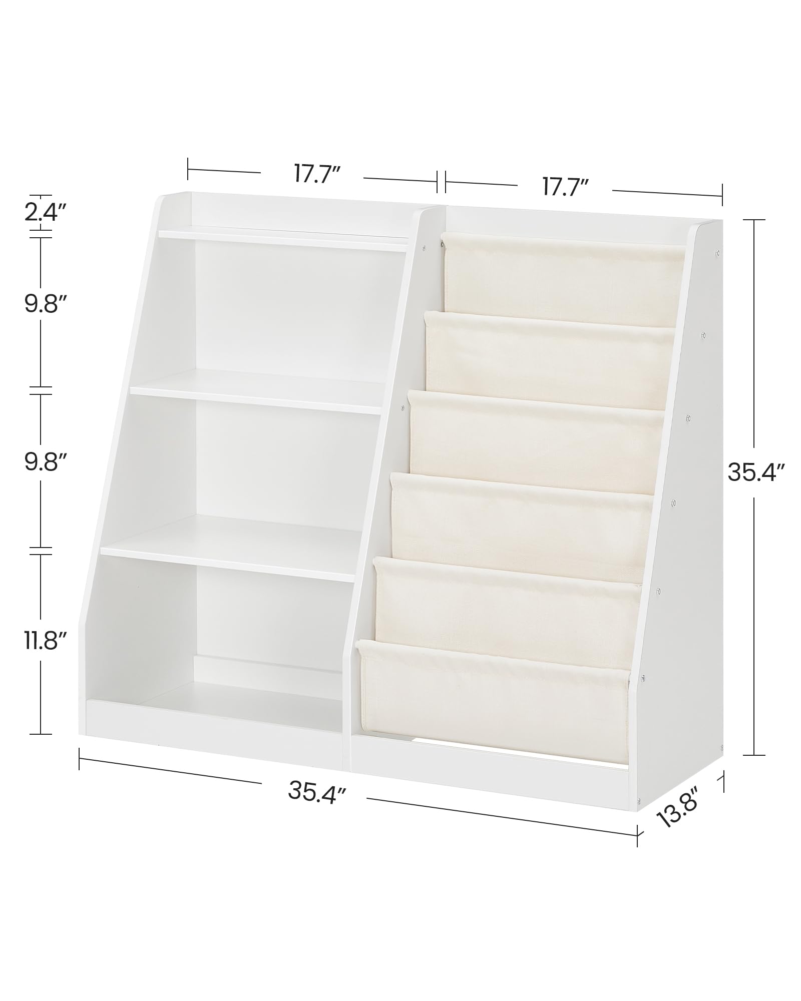 CHOEZON 4-Tier Kids Bookshelf and Toy Storage, 6 Layer Fabric Toddler Bookshelf, Kids Toy Storage Organizer, Sling Kids Bookcase, for Playroom, Bedroom, Nursery, Classroom, White MCW05WT