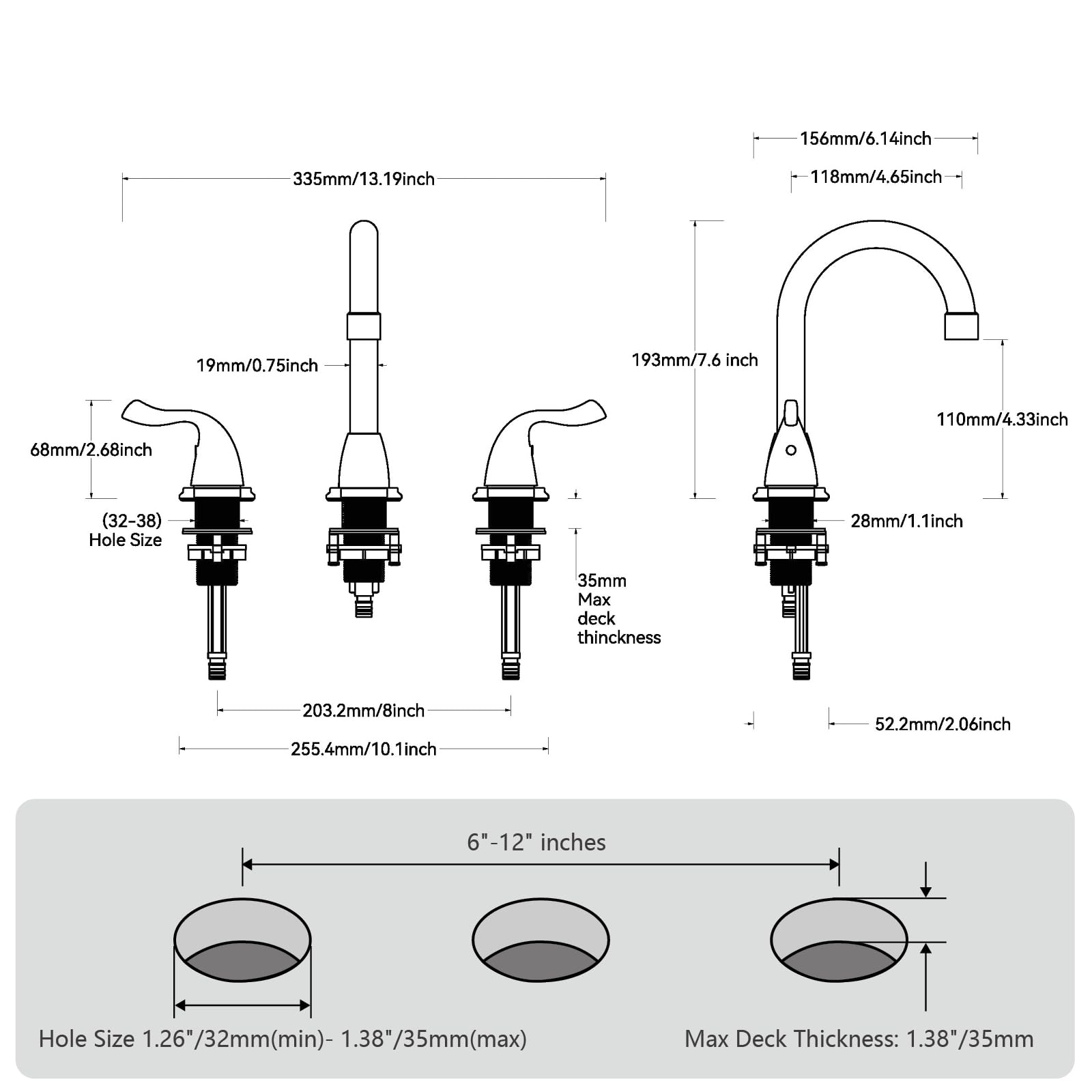 RKF Bathroom Faucets for Sink 3 Hole Brushed Nickel 8 inch Widespread Bathroom Sink Faucet with Drain Double Lever Handle Faucet Bathroom Vanity Faucet Basin Mixer Tap Faucet with Hose&Deck RKF03011