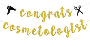 congrats cosmetologist banner, i will cut you/cosmetology school survivor, 2024 barber/hairdresser graduation party decorations supplies, gold glitter