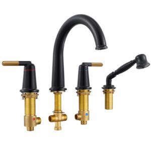 wintap black & rose gold roman bathtub faucet set with hand shower & brass valve widespread deck mount 4 hole high flow tub faucets