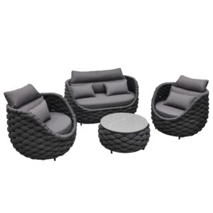 ercimi 4 Pieces Set Aluminum Outdoor&Indoor Sofa, Modern Patio Furniture Set Conversation Set with Soft Cushion and Coffee Table for Balcony Garden，Black