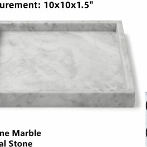 Moreast Real Marble Tray for Bathroom Kitchen, Genuine Natural Stone Decorative Tray on Vanity Dresser Nightstand Desk, 10 x 10 (Grey)