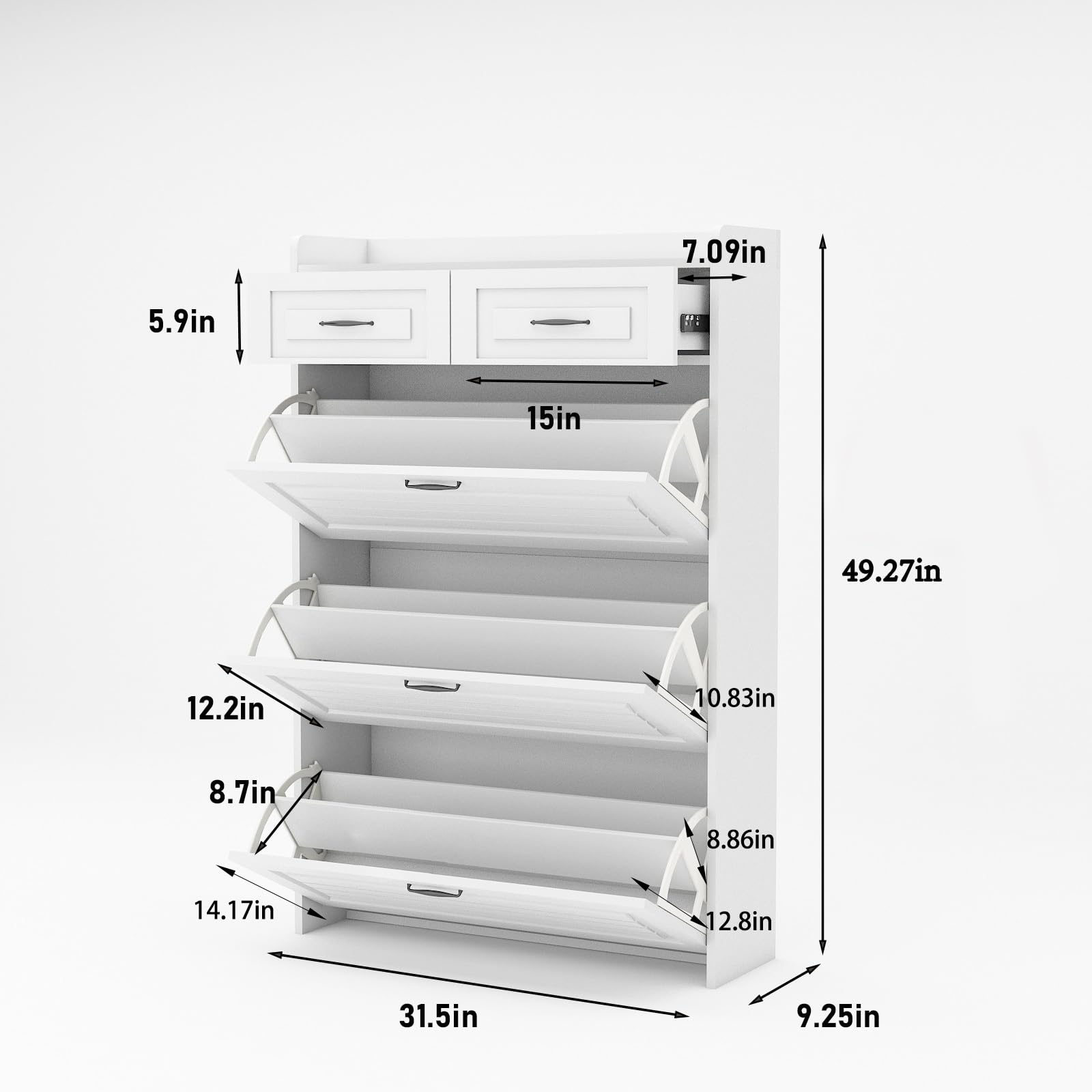 HANLIVES Hidden Shoe Cabinet for Entryway,Narrow Entry Shoe Storage Cabinet with Drawer,White Flip Down Shoe Rack Wood 4 Tier Slim Shoe Storage Organizer for Hallway,Apartment