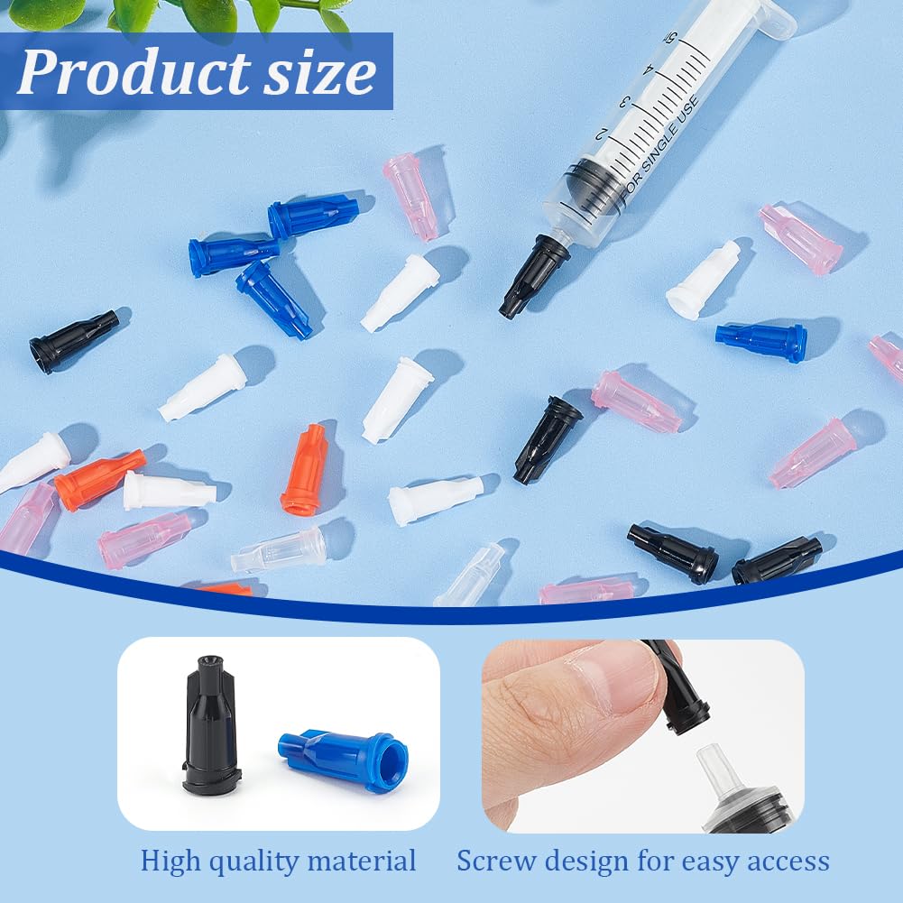 FINGERINSPIRE 480Pcs Plastic Lock Syringe Tip Caps 6 Color 4mm in Inner Diameter Syringe Barrel Tip Caps Dispensing Needle Tip Cap Compatible with Lock Syringes for Slip Lock Tip Leak-Free Dispensing