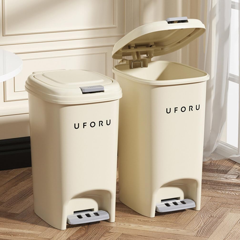 Luxshiny Bathroom Trash Can with Lid 8L Step Garbage Can Plastic Wastebasket with Lid Waste Bin for Kitchen Office Bedroom