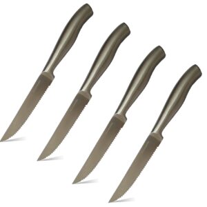 TROISHOKA Steak Knives, Razor-Sharp Steak Knives Set of 4, Stainless Steel Serrated Steak Knife, Silver Kitchen Steak Knife Set, Dishwasher Safe, Non-Stick and Rust Resistant Dinner Knives (4-PCS)