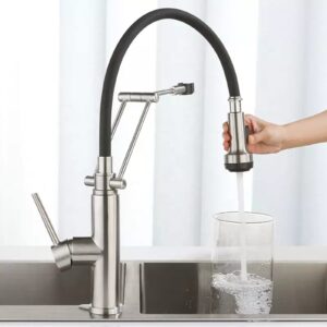 Folding Kitchen Faucet Pull Down Flexible Hose Kitchen Sink Faucet with 4 Function Sprayer 360° Rotation Stainless Steel Single Lever Kitchen Mixer Tap for Hot and Cold Water,Black (Color : Black)