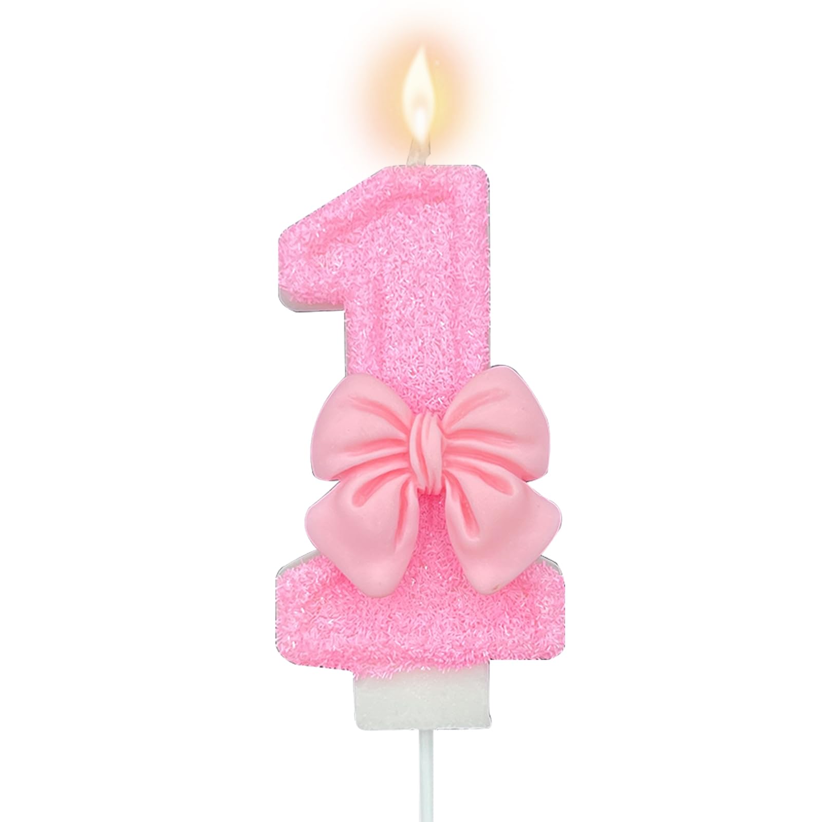 Pink Number 1 Candle for Girl Birthday Party Decorations, Girl 1st Birthday Party Decorations Supplies, 3D Bow Designed Pink Number Candles for Birthday Cake Topper Decorations (Pink 1 Candle)