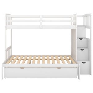 SOFTSEA Bunk Bed Twin Over Full with Drawers, Twin Over Twin Bunk Bed Frame with Storage Cabinet for Kids, No Box Spring Needed(White)