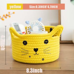 Kamuavni Woven Basket Cartoon Cotton Rope Gifts Basket with Handle Empty Baby Wicker Storage Basket Nursery Box Bin Kids Organizer Cat Dog Toy Basket Easter Basket,Yellow