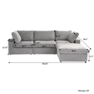 Sdorens 118" Modular Sectional Sofa Couch with Storage Seat, L Shaped Sofa with Storage, Grey Couches for Living Room Office Apartment