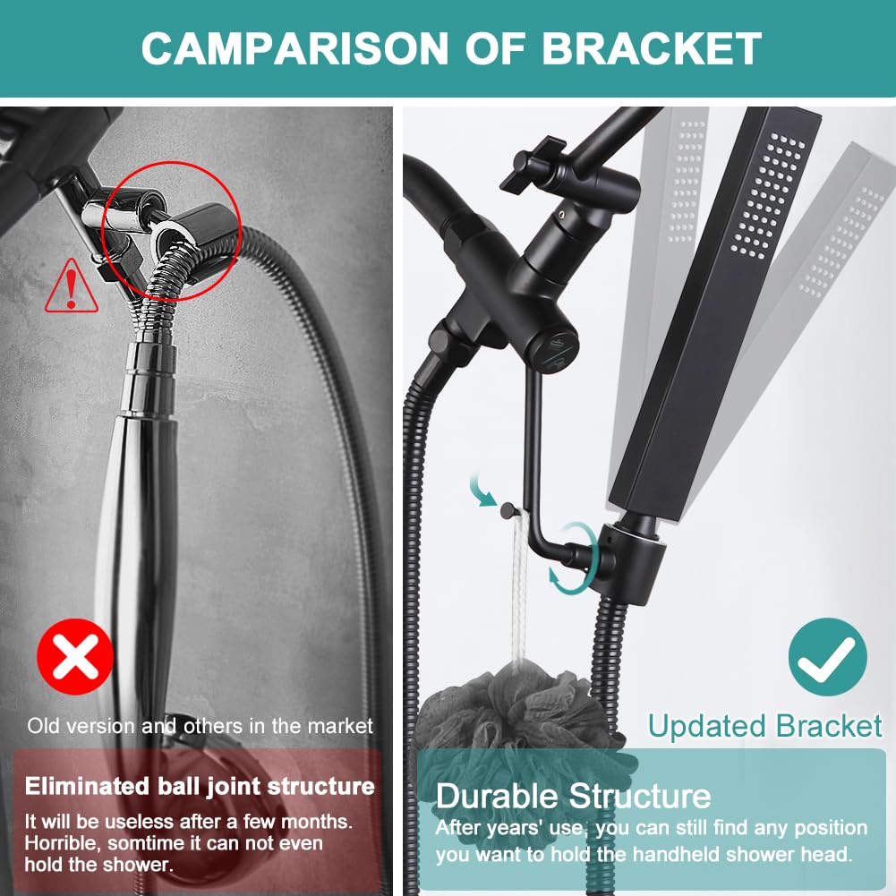 SWKB All Metal 10 inch Shower Head With Handheld Combo With Press Button 2-Way Diverter,Handheld Shower Wand,12 inch Adjustable Shower Extension Arm,Include 71 Inch / 6 ft Hose,Matte Black