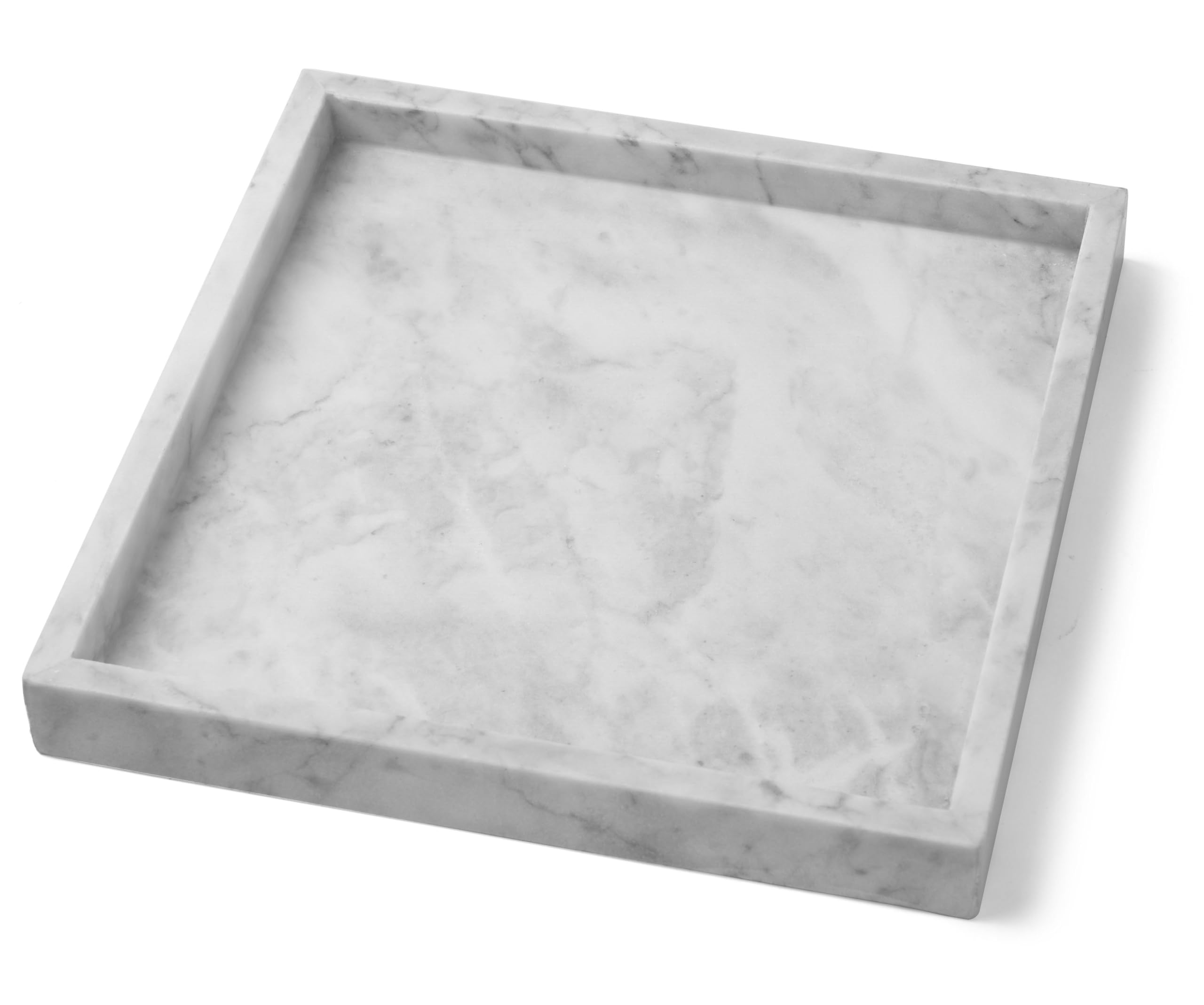 Moreast Real Marble Tray for Bathroom Kitchen, Genuine Natural Stone Decorative Tray on Vanity Dresser Nightstand Desk, 10 x 10 (Grey)