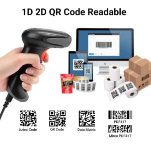 Tera Pro Wireless 2D QR Barcode Scanner with Stand, 3 in 1 Bluetooth & 2.4GHz Wireless & USB Wired Connection, Image Bar Code Reader with Vibration Alert HW0002 Grey