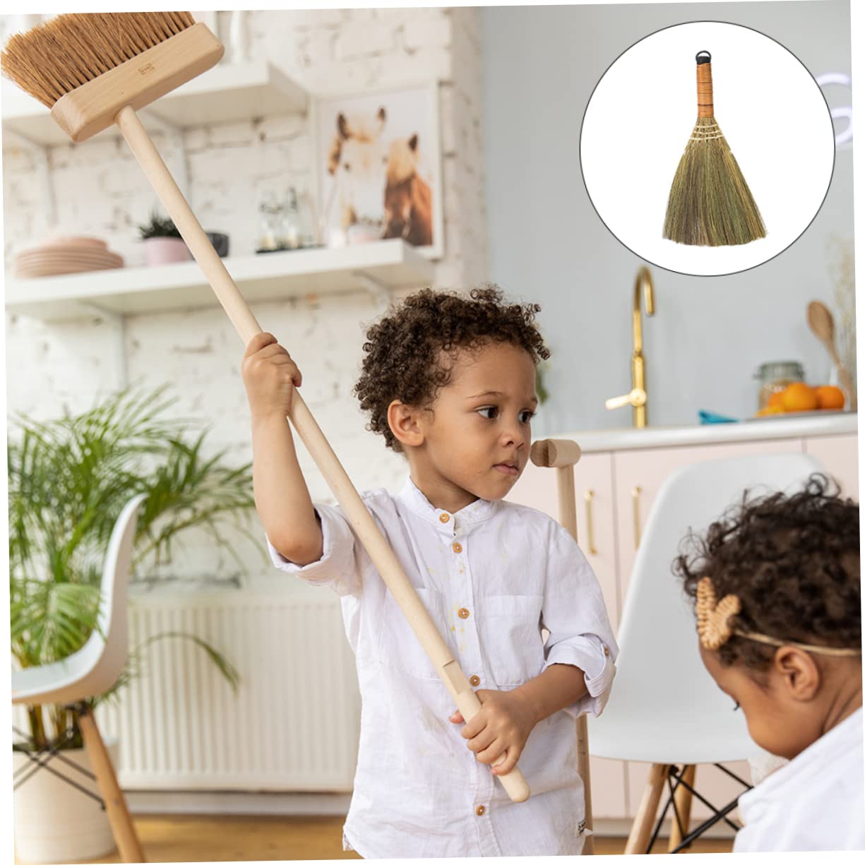 Healeved Chinese Brooms 4 Pcs Household Dust Broom Toddler Straw Mini Grass Clean Straw Broom Small, 31x20cmx2pcs, 2H3261D26K1104YCXS1