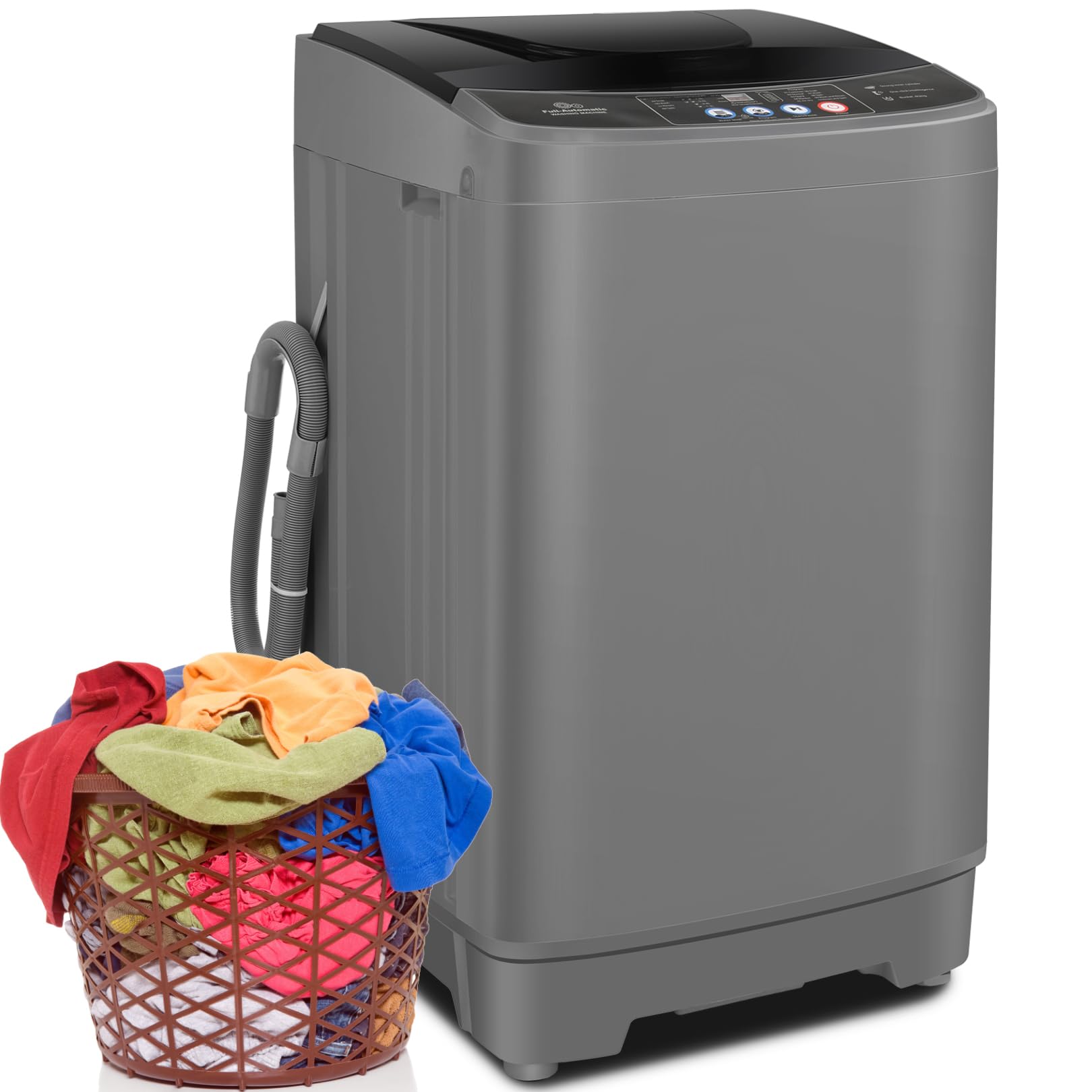 Nictemaw Portable Washing Machine 15.6Lbs 2.1 Cu.ft Full Automatic Washer Machine with 10 Programs and 8 Water Levels Selections Small Washing Machine for Apartment, Rv, Home