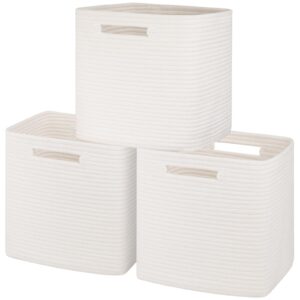 sixdove storage cubes cotton rope woven baskets for organizing, 3-pack 11 * 11 inches shelf storage basket|cube storage bin|square baskets, living room, baby room-white